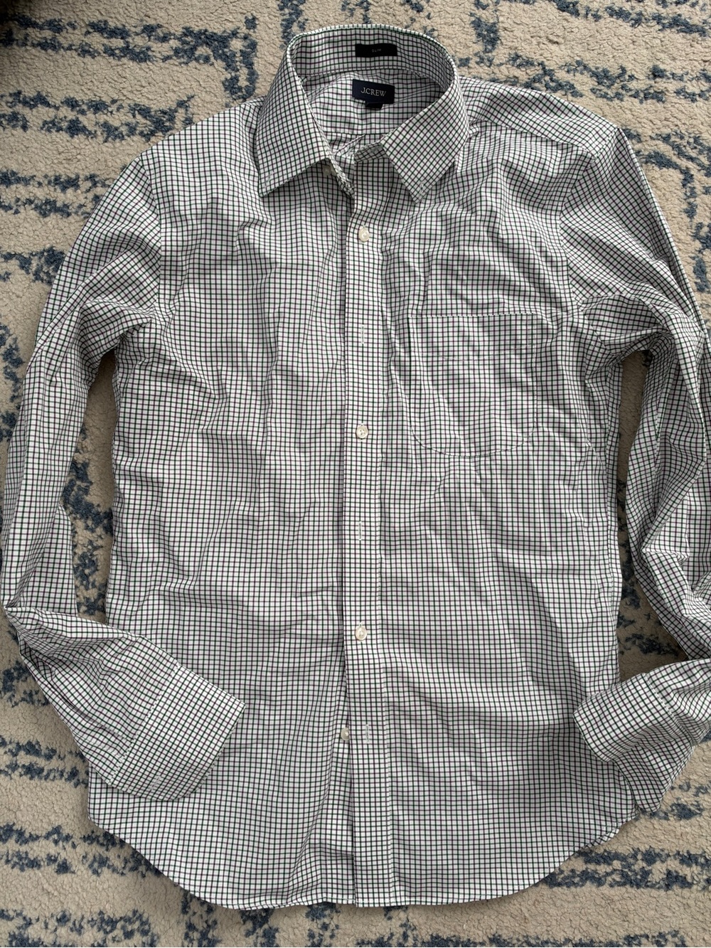 J. Crew Men's Black and White Micro-Check Dress Shirt
